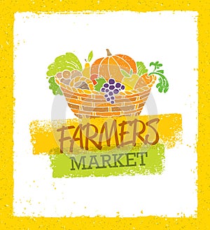 Farmers Market Creative Organic Local Food Vector Concept. Fresh Vegetables Basket