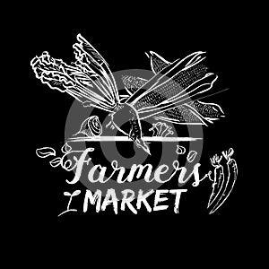 Farmers market illustration. Black and white illustration