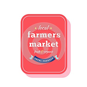 Farmers market logo label, brand badge for local fair with fresh organic produce, abstract shape sticker, good as