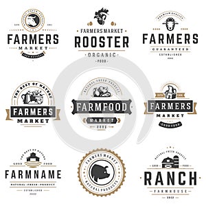 Farmers market logos templates vector objects set.