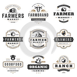 Farmers market logos templates vector objects set.