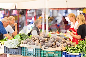 Farmers' market stall.