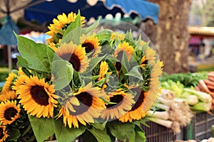 Farmers market stall sunflowers