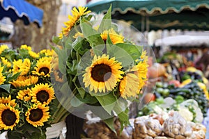 Farmers market stall sunflowers