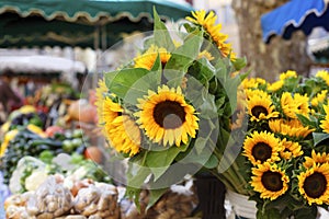 Farmers market stall France sunflowers