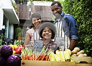 Farmers selling fresh organic vegetables at the market