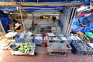 Farmers are selling their products such as eggs, vegetables and fish in Sunday market.