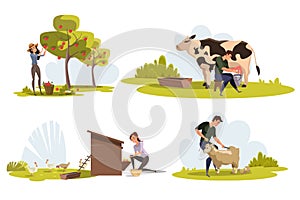 Farmers at work flat vector characters set