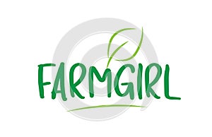 farmgirl green word text with leaf icon logo design