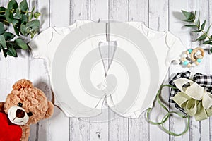 Farmhouse baby craft product mockup with farmhouse style decor flatlay.