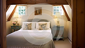 Farmhouse bedroom decor, interior design and home decor, bed with elegant bedding and bespoke furniture, English country