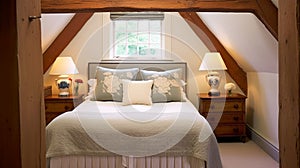 Farmhouse bedroom decor, interior design and home decor, bed with elegant bedding and bespoke furniture, English country