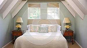 Farmhouse bedroom decor, interior design and home decor, bed with elegant bedding and bespoke furniture, English country