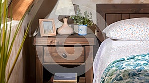 Farmhouse bedroom decor, interior design and wooden furniture, bed with country bedding, English country house, holiday