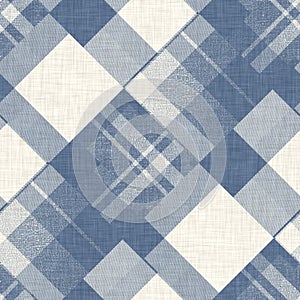 Farmhouse blue plaid seamless pattern. Vintage style twill all over print for tweed wallpaper design.