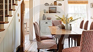 Farmhouse dining room decor, interior design and home decor, elegant table with chairs, furniture, country cottage style