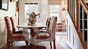 Farmhouse dining room decor, interior design and home decor, elegant table with chairs, furniture, country cottage style