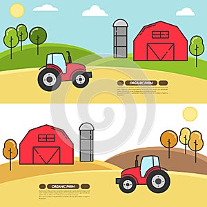 Farmhouse horizontal banner for agricultural products advertise Flat linear vector