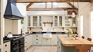 Farmhouse kitchen decor and interior design, English in frame kitchen cabinets, old wood in a country house, elegant cottage style