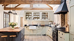 Farmhouse kitchen decor and interior design, English in frame kitchen cabinets, old wood in a country house, elegant cottage style