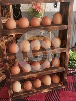 Farmhouse Wooden Egg Holder Rack, Country Style Rustic Handmade, Handcraft. Wood. Ornement photo