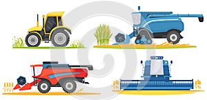 Farming agricultural machines and farm vehicles set.