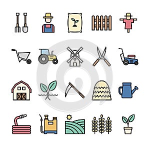 Farming and Agriculture filled outline icon set