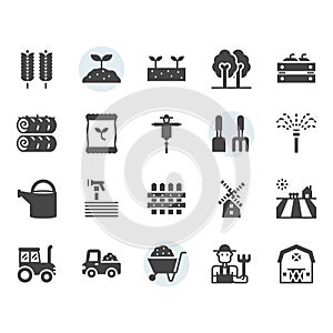 Farming and agriculture icon and symbol set in glyph design