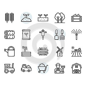 Farming and agriculture icon and symbol set in outline design