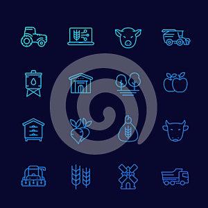 farming and agriculture icons set, line vector