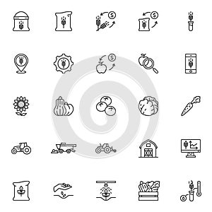 Farming and agriculture line icons set