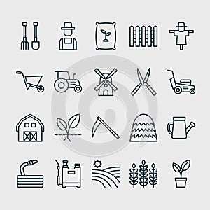 Farming and Agriculture outline icon set