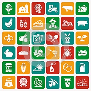 Farming and agriculture vector flat icons.