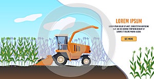 Farming agriculture vector illustration, cartoon flat agricultural agrarian tractor or farmers combine harvester working