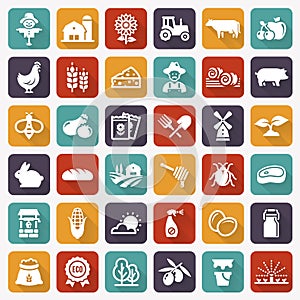Farming and agriculture vector flat icons.
