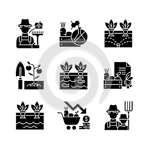 Farming black glyph icons set on white space