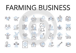 Farming business line icons collection. Retail market, Automotive industry, Tourism sector, Health services, Food