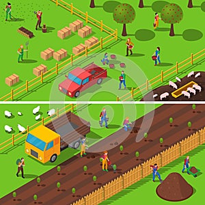 Farming Concept 2 Isometric Banners Set