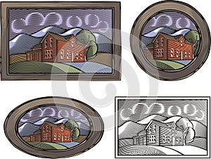 Farming and Countrylife Vector Illustration Set in Woodcut Style