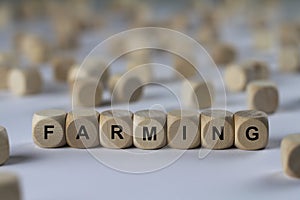 Farming - cube with letters, sign with wooden cubes