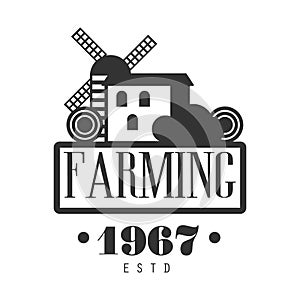 Farming estd 1967 logo. Black and white retro vector Illustration