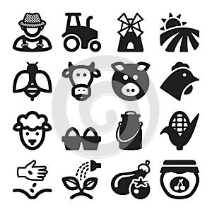 Farming flat icons. Black