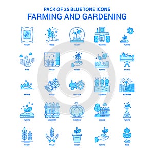 Farming and Gardening Blue Tone Icon Pack - 25 Icon Sets