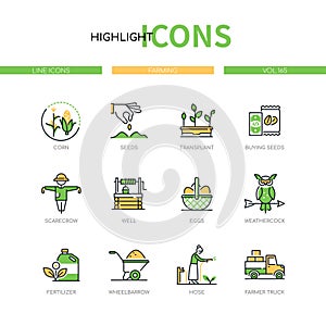 Farming and growing food - line design style icons set