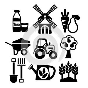 Farming harvesting and agriculture icons set