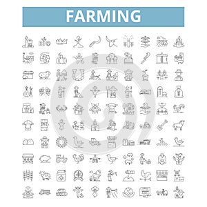 Farming icons, line symbols, web signs, vector set, isolated illustration
