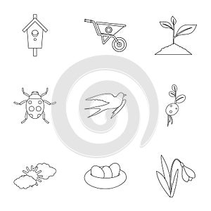 Farming icons set, outline style