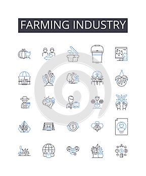 Farming industry line icons collection. Collections, Stockpiles, Holdings, Repertoire, Assortment, Catalogue, Arsenal photo