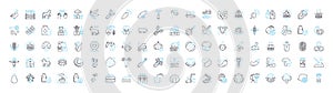 Farming industry vector line icons set. Agriculture, Crops, Livestock, Farming, Sowing, Harvesting, Irrigation