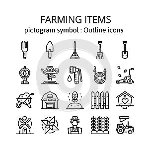 FARMING ITEMS : Outline icons , pictogram and symbol collection
